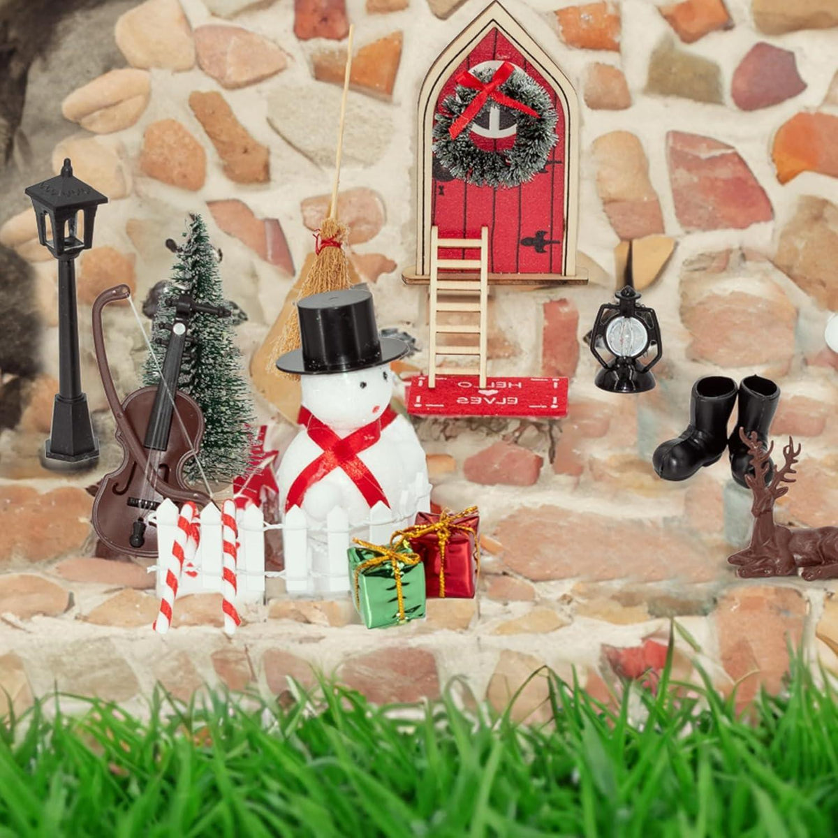 Miniatur Wichteltür Set Weihnachtsdeko mit Zubehör 20-teilig