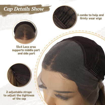 Braune Körperwelle Lace Front Perücke mit Highlights – 26 Zoll