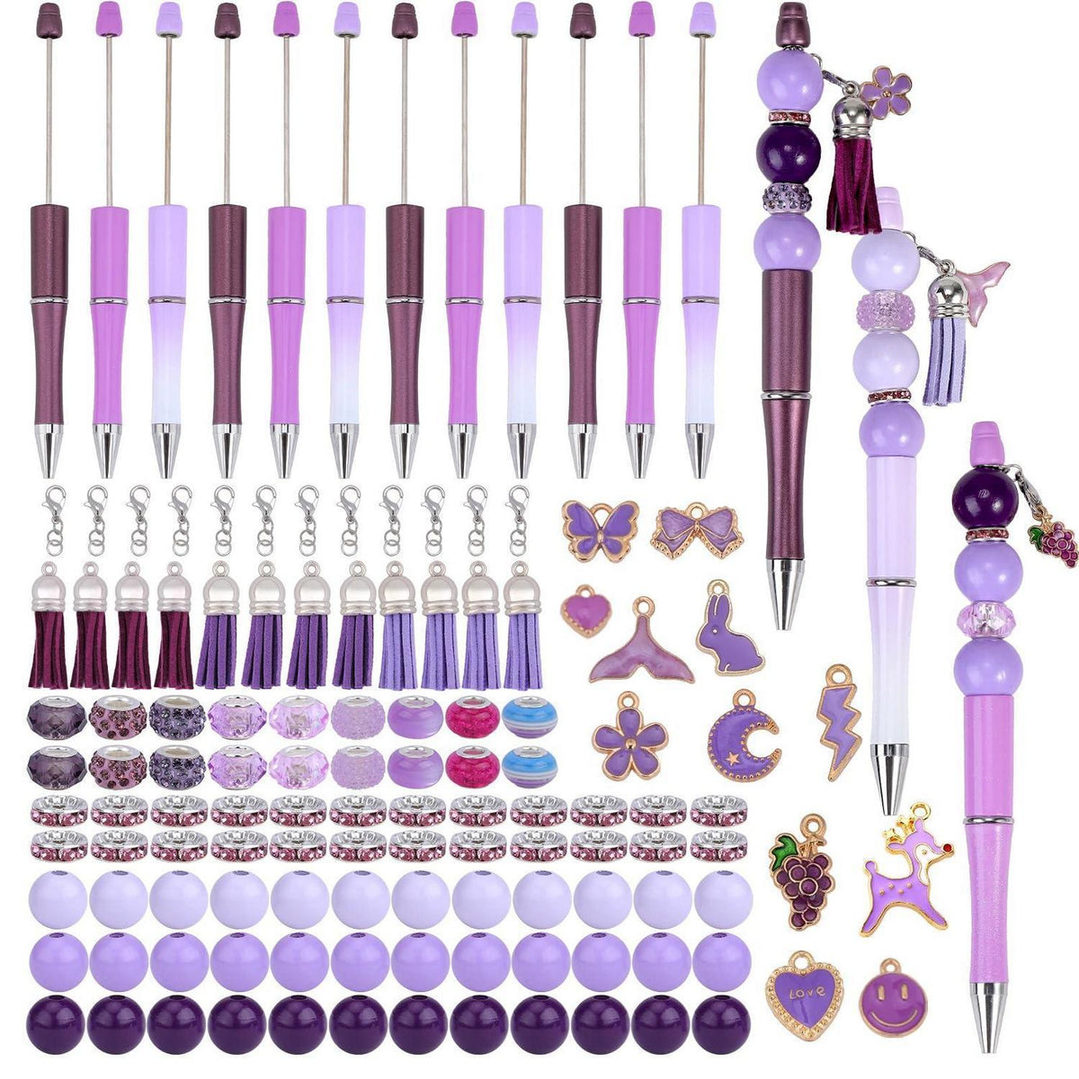 12 DIY Perlenstifte Set Lila - Kugelschreiber Großpackung