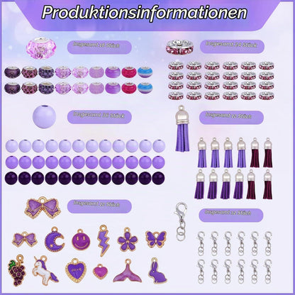 12 DIY Perlenstifte Set Lila - Kugelschreiber Großpackung