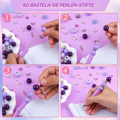 12 DIY Perlenstifte Set Lila - Kugelschreiber Großpackung
