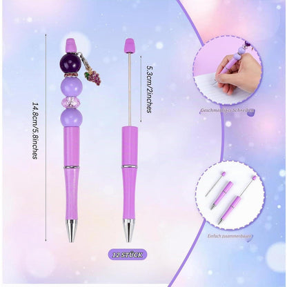 12 DIY Perlenstifte Set Lila - Kugelschreiber Großpackung