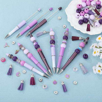 12 DIY Perlenstifte Set Lila - Kugelschreiber Großpackung