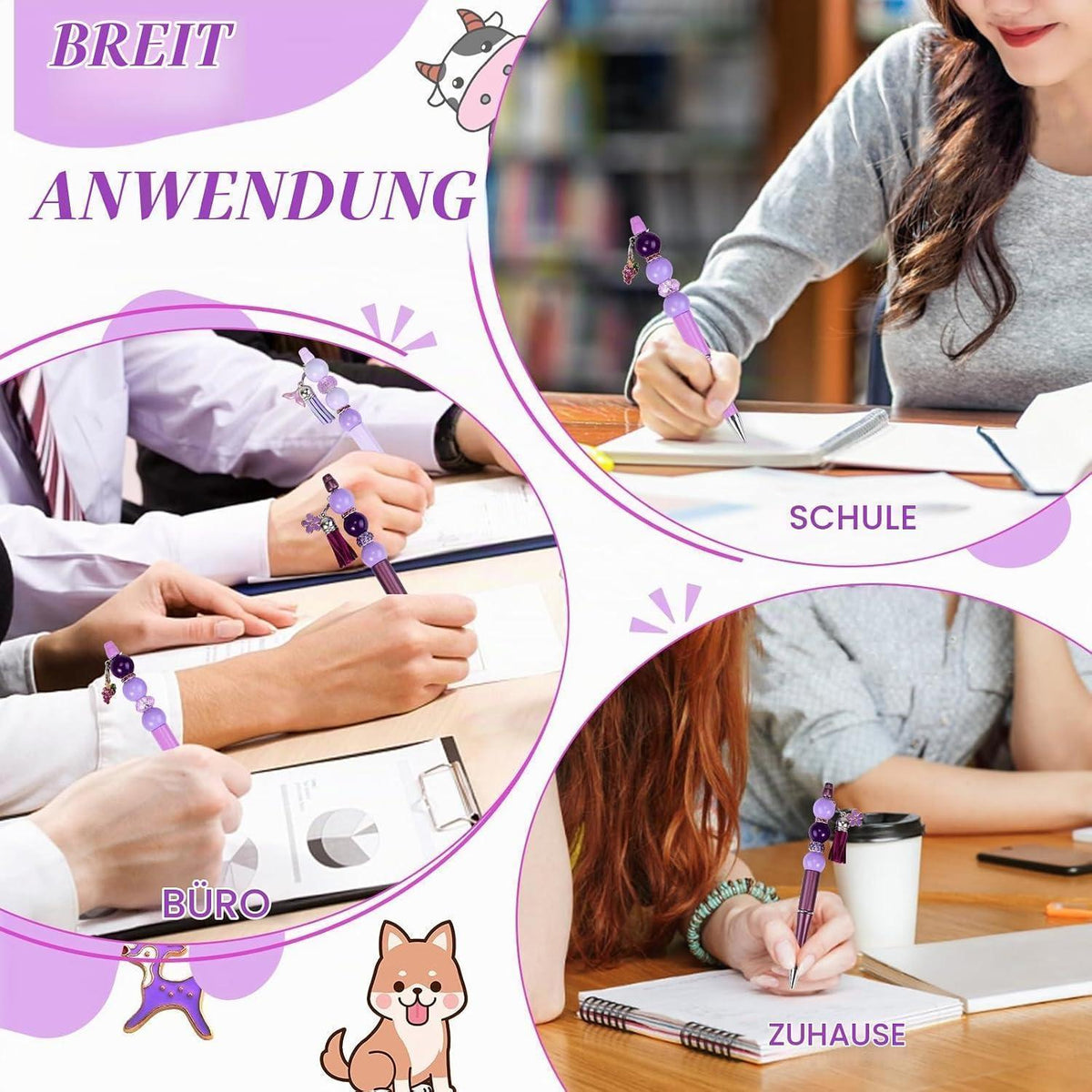 12 DIY Perlenstifte Set Lila - Kugelschreiber Großpackung