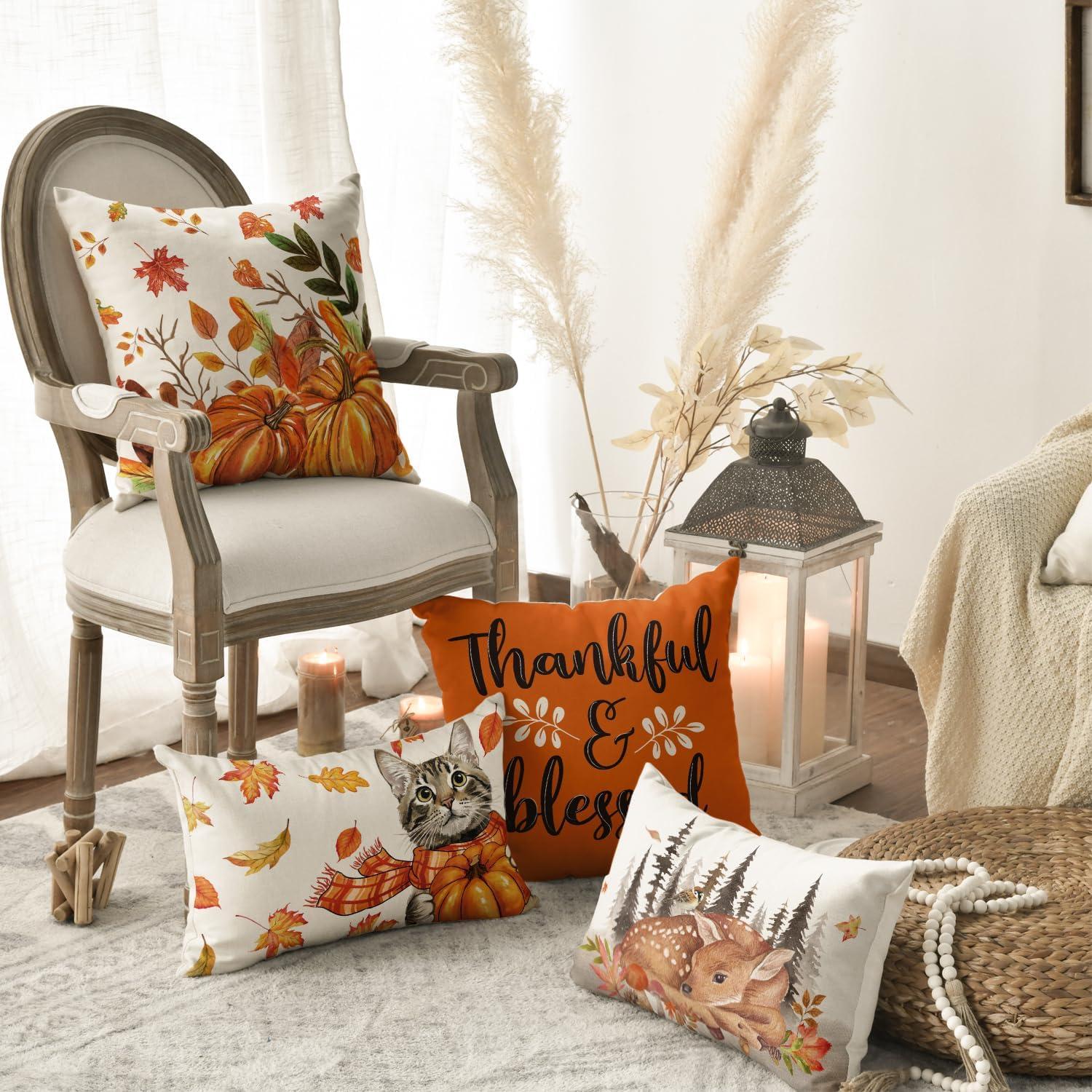 Große Katze Ahornblätter Herbst Kissenbezüge 4er Set 45x45 cm Couch