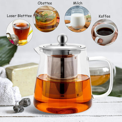 Glas Teekanne 450ml Borosilikat Hitzebeständig Siebeinsatz Teebereiter