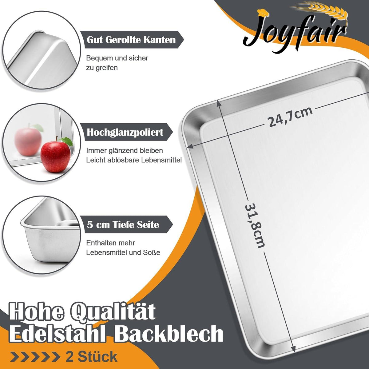 Edelstahl Backblech 2er Set 31,5x24,7x5cm Rechteckig Tiefes