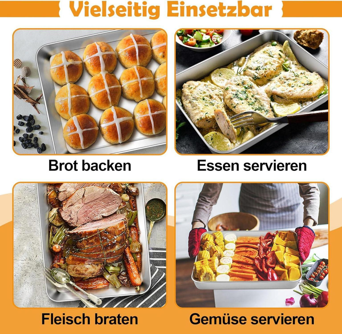 Edelstahl Backblech Set 31,5x24,7x5cm Rechteckig Tief Braten Servieren
