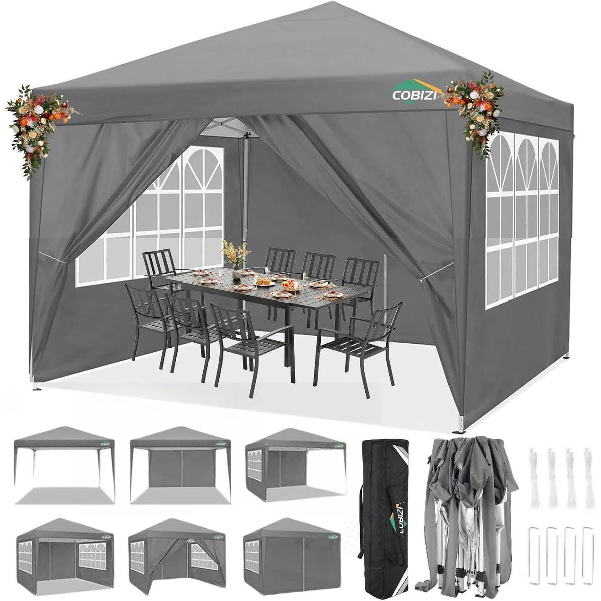 3x3m Faltpavillon wasserdicht mit Seitenwänden & Zubehör