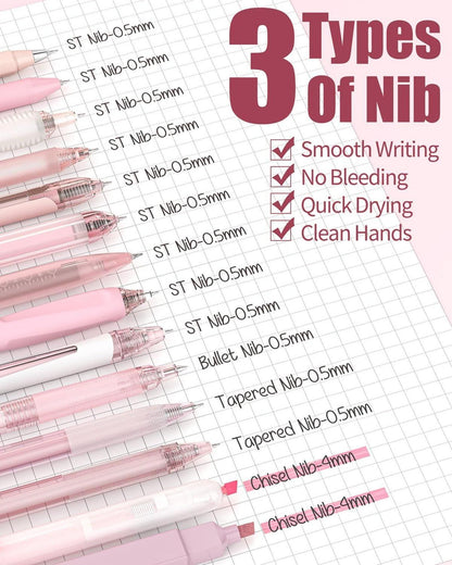 Gel-Tintenstift-Set 0,5 mm, 14-teilig mit Etui & Highlightern