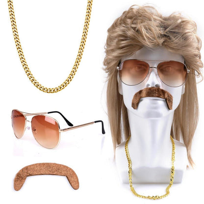 Vokuhila Perücke 80er Jahre Outfit Herren Blond Wig