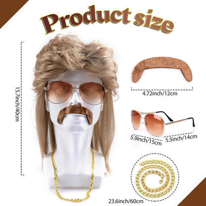 Vokuhila Perücke 80er Jahre Herren Accessoires Blond Wig