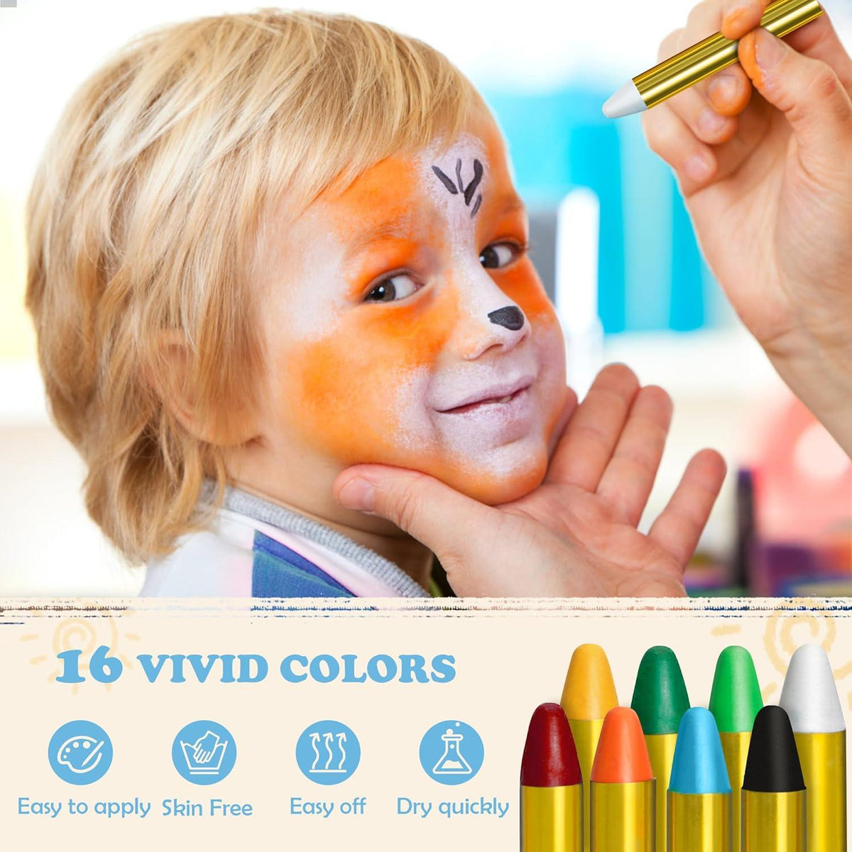 Gibot 16 Farben Kinderschminke Set für Fasching Halloween