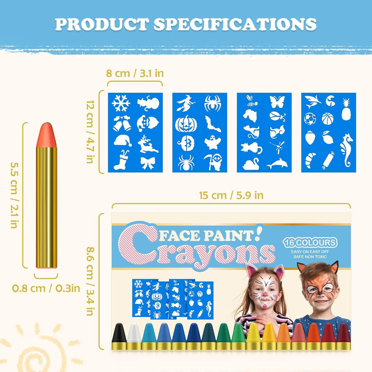 Kinderschminke Set 16 Farben Fasching Halloween Bodypaint Palette