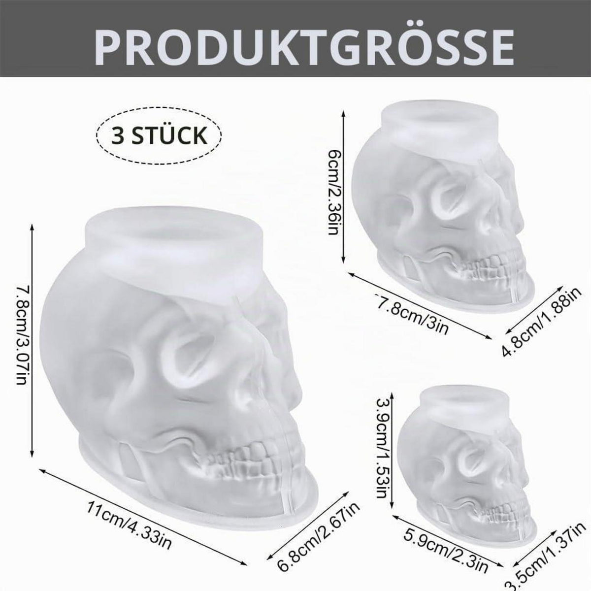 3D Totenkopf Silikonform Set | Halloween Deko & Gothic Handwerk