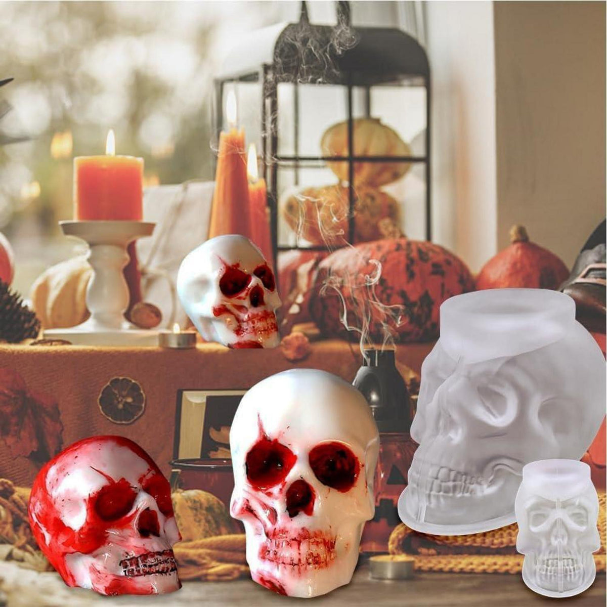 3D Totenkopf Silikonform Set | Halloween Deko & Gothic Handwerk