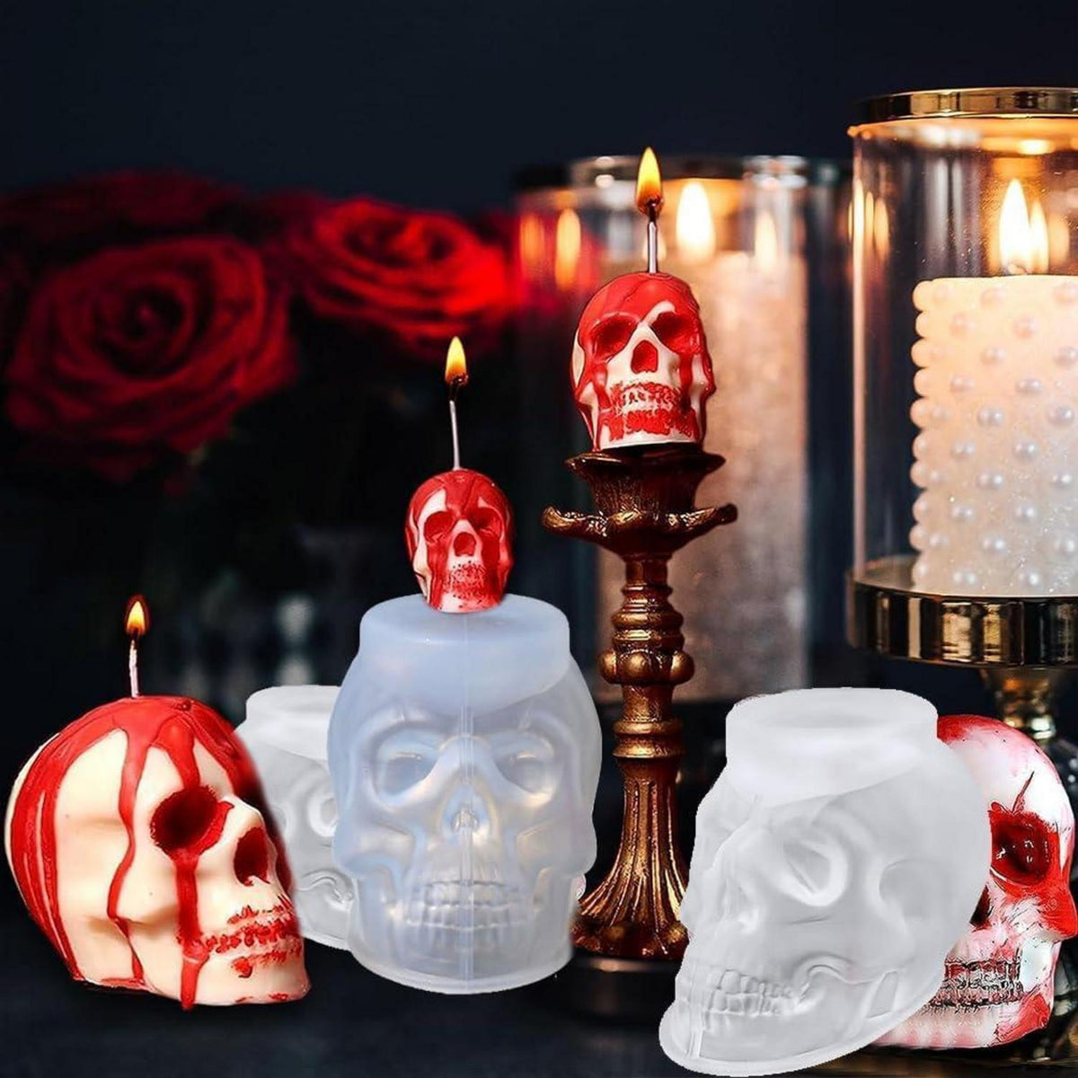 3D Totenkopf Silikonform Set | Halloween Deko & Gothic Handwerk
