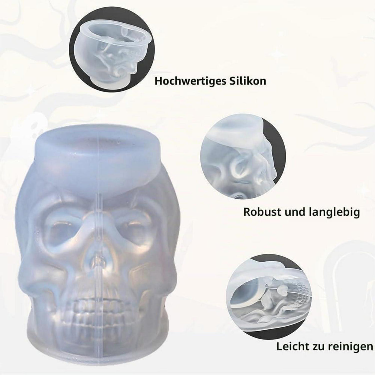 3D Totenkopf Silikonform Set | Halloween Deko & Gothic Handwerk