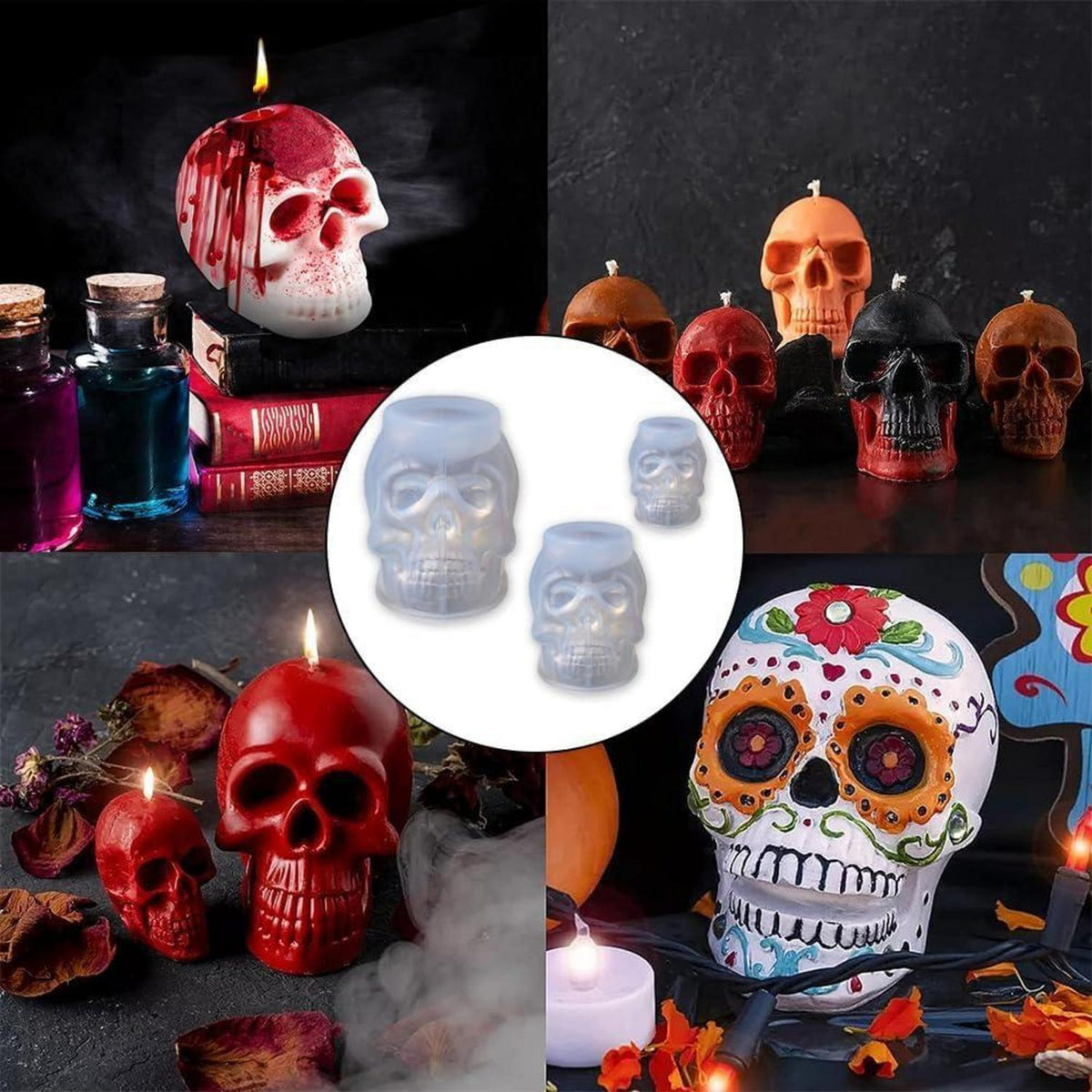 3D Totenkopf Silikonform Set | Halloween Deko & Gothic Handwerk