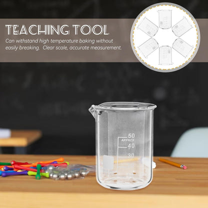 Laborbecher Set 6 Stück 50ml Glas Messbecher Chemie Laborbedarf Experiment Kochen Clear Glass Beaker Kit