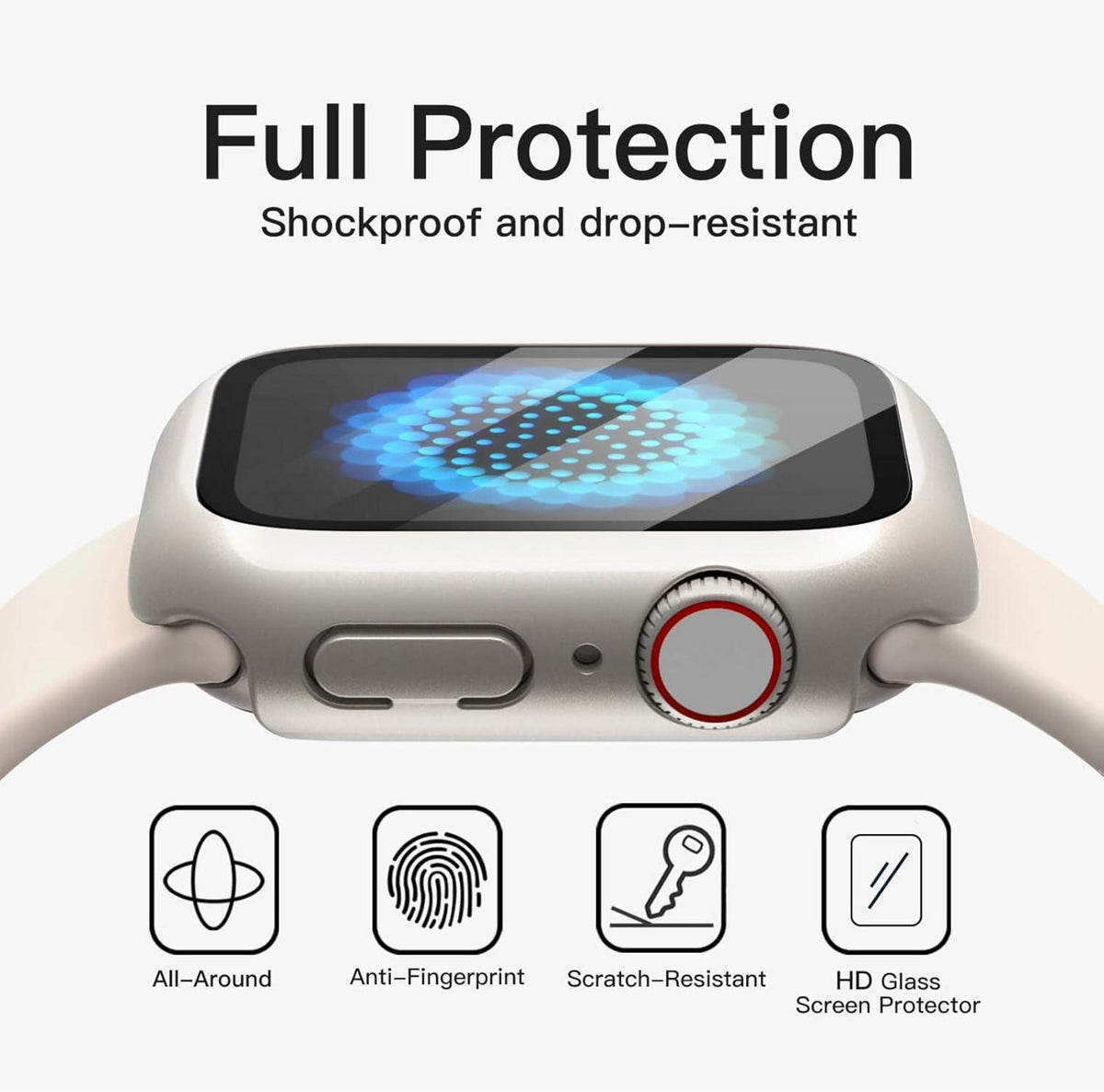 Apple Watch Series 9/8/7 41mm Hülle Displayschutz Gehärtetes Glas 2er Set