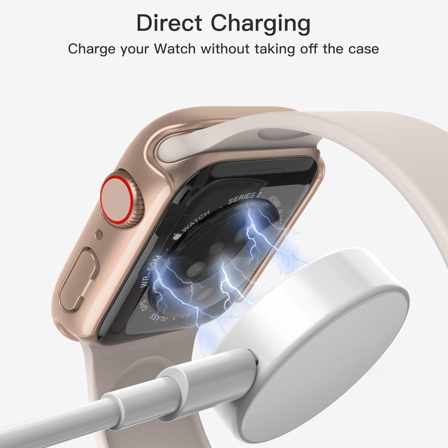 Displayschutz Hülle Apple Watch Series 9 8 7 45mm Hartglas Gold