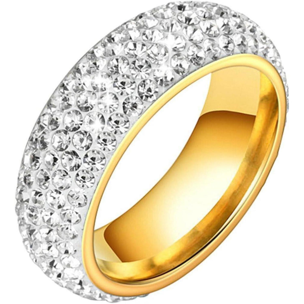 Edelstahl Ring Herren 8mm Zirkon Silber Gold 57