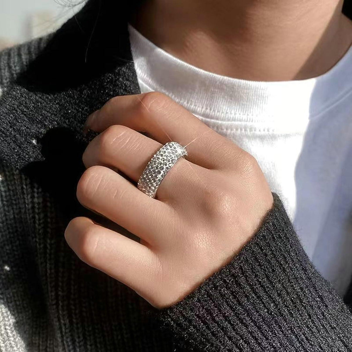 Edelstahl Ring Herren Zirkon Silber 8mm Größe 70