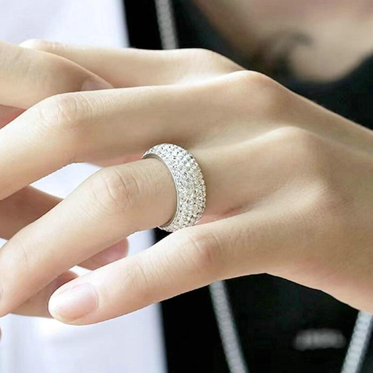 Edelstahl Ring Herren Zirkon Silber 8mm Größe 70