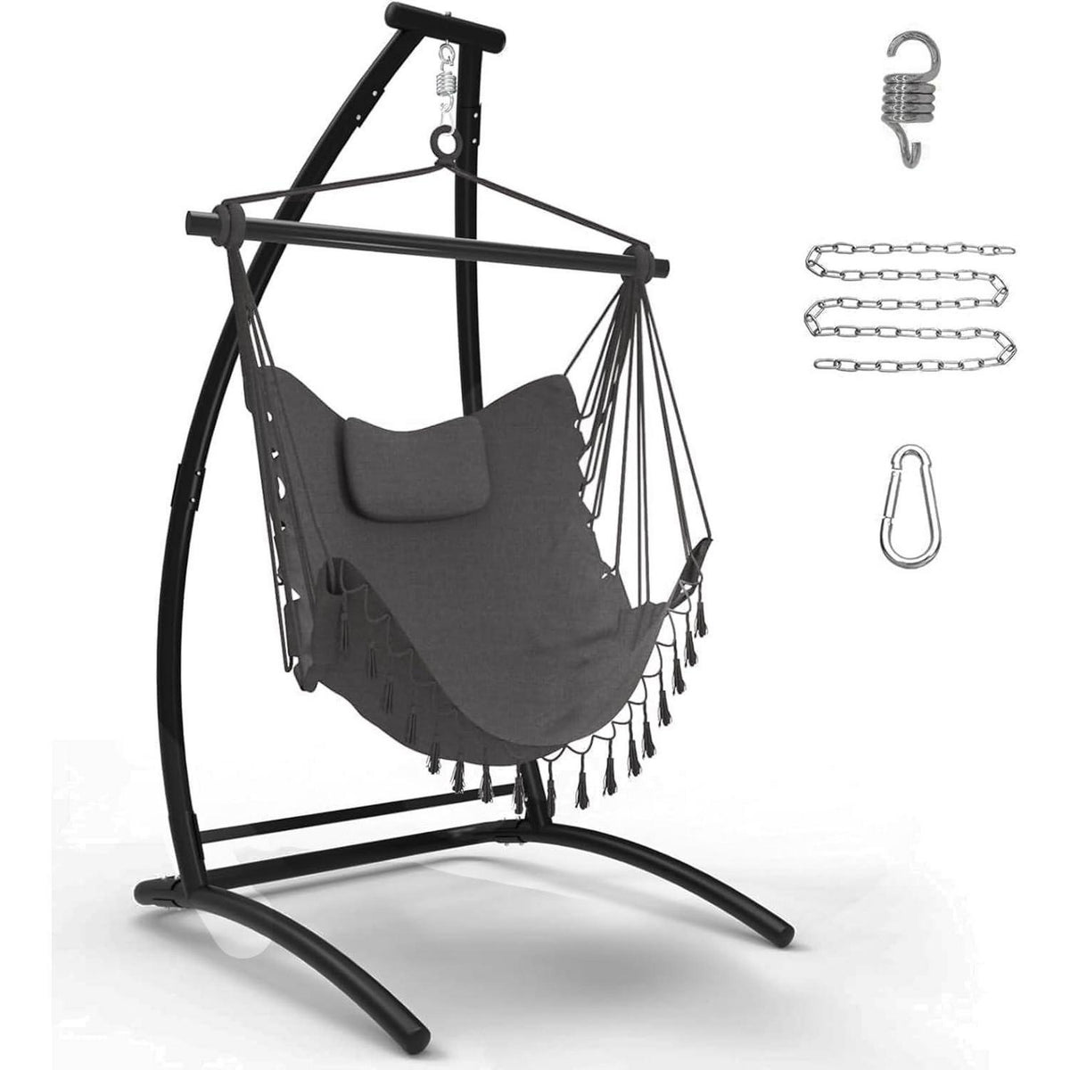 Hängesessel mit Gestell – Grau & Schwarz, 150kg