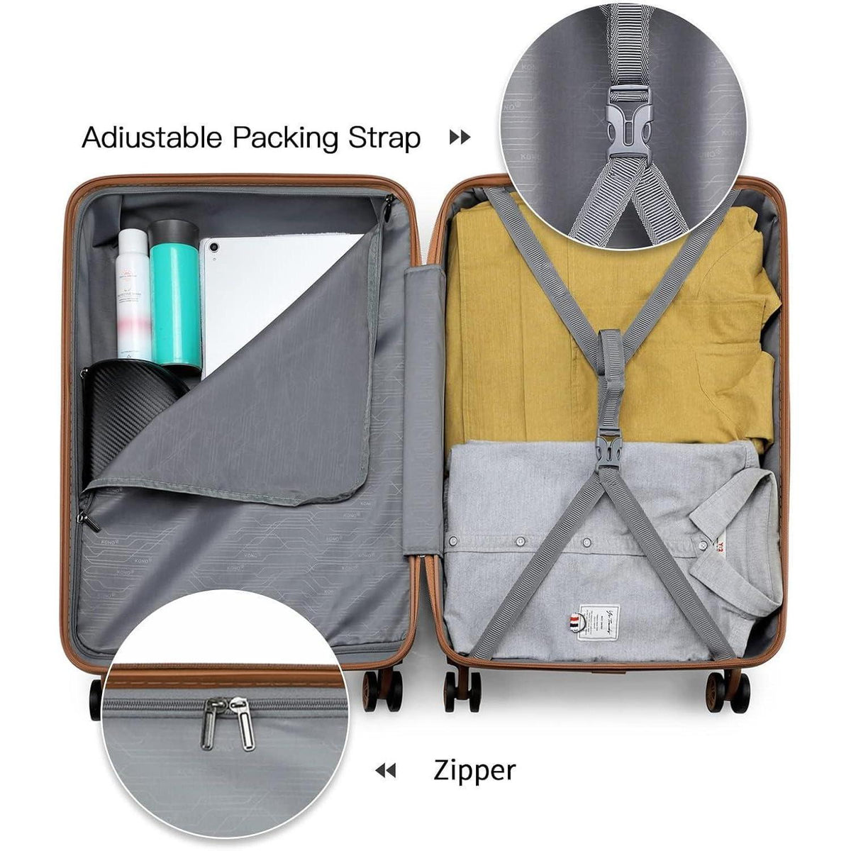 Koffer Trolley M (55cm) Grau/Braun | Handgepäck ABS Hartschale mit TSA Schloss