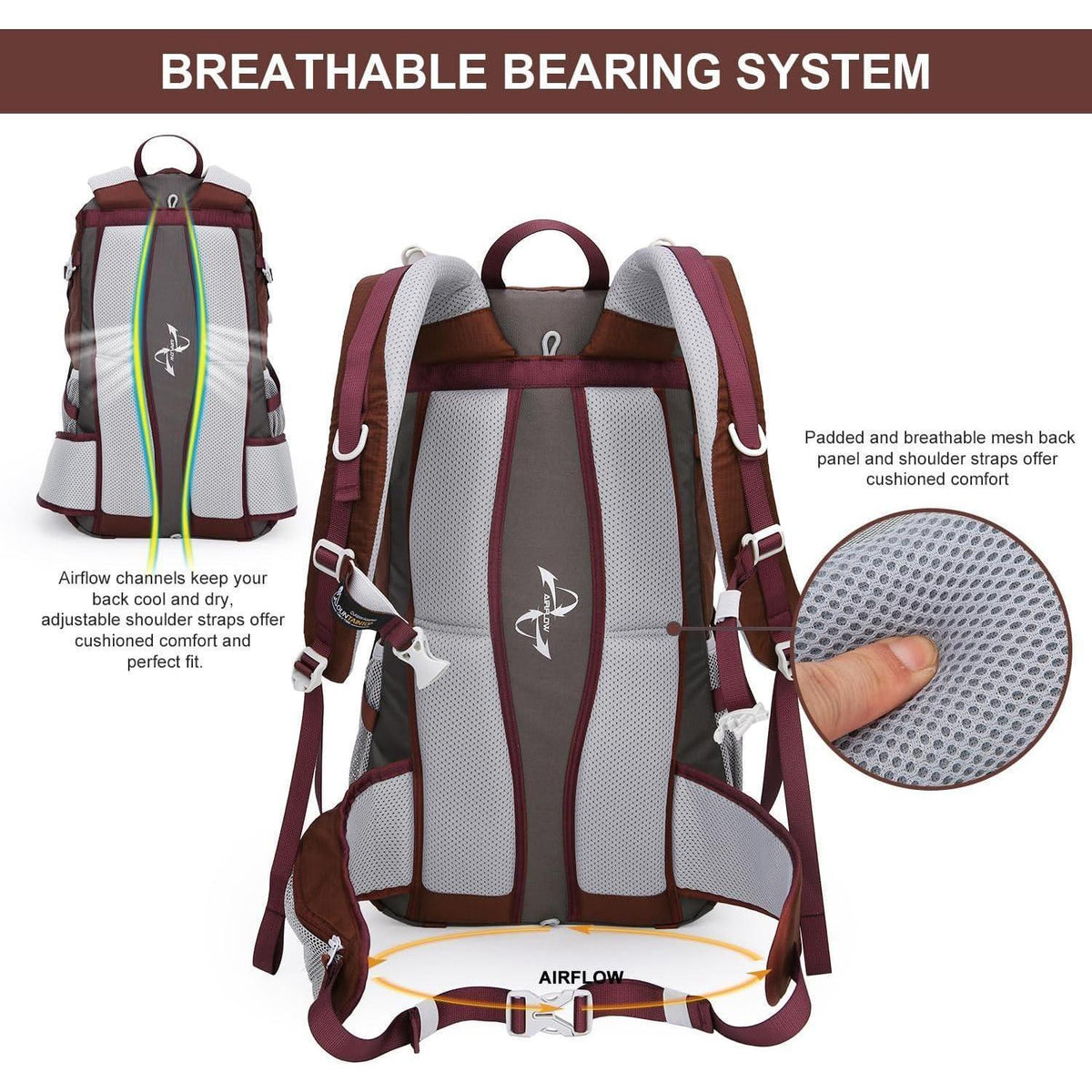 40L Wanderrucksack Granatrot - Trekking, Camping, Reisen
