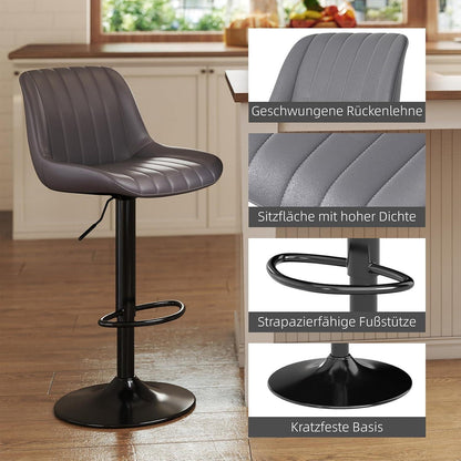 Drehbarer Barhocker mit Lehne, Höhenverstellbar, Dunkelgrau