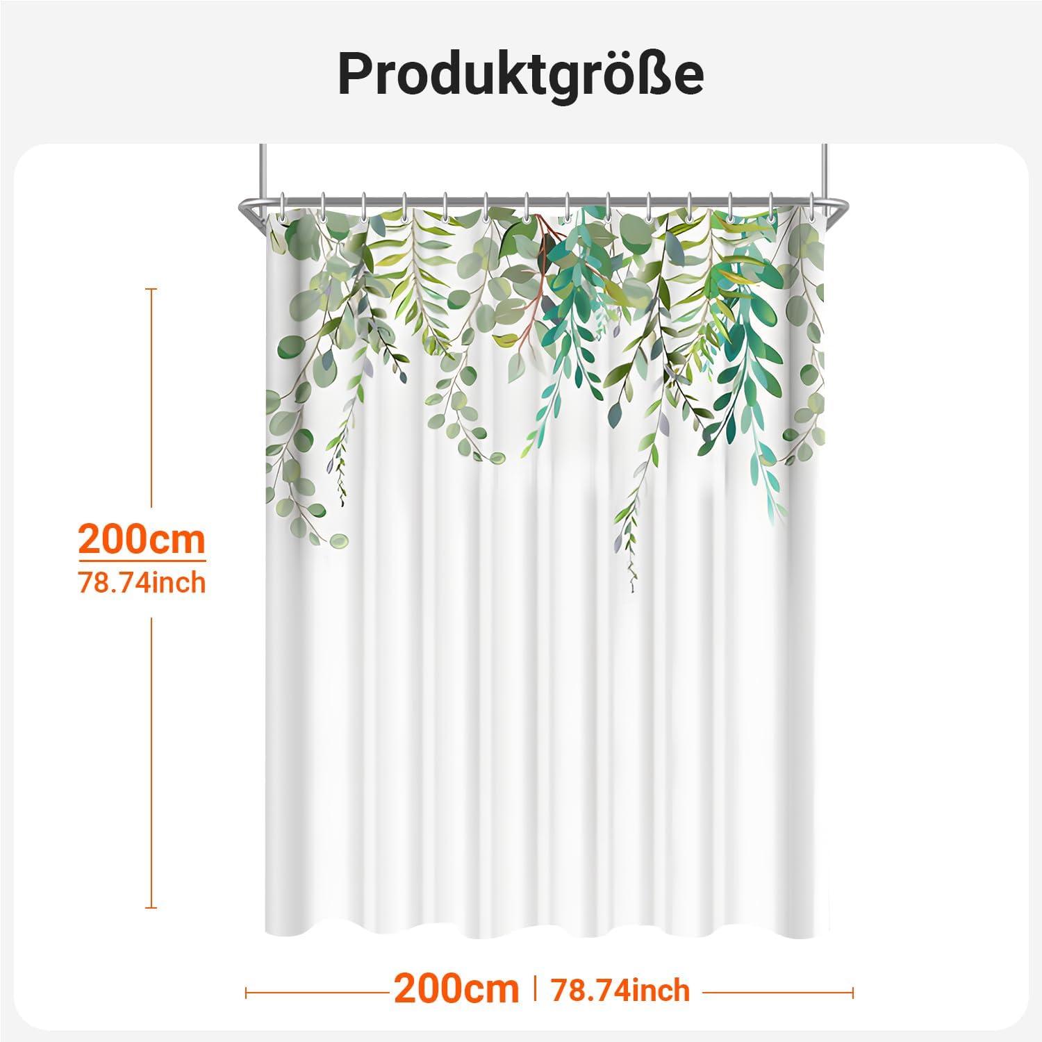 Duschvorhang 200x200cm Grün Blätter Wasserdicht Anti-Schimmel Textil 12 Ösen