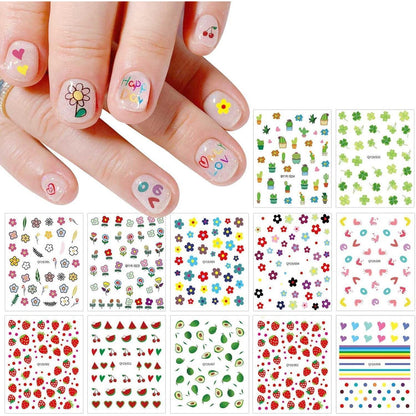 Nagelsticker für Kinder – Regenbogen Blumen Frucht Design