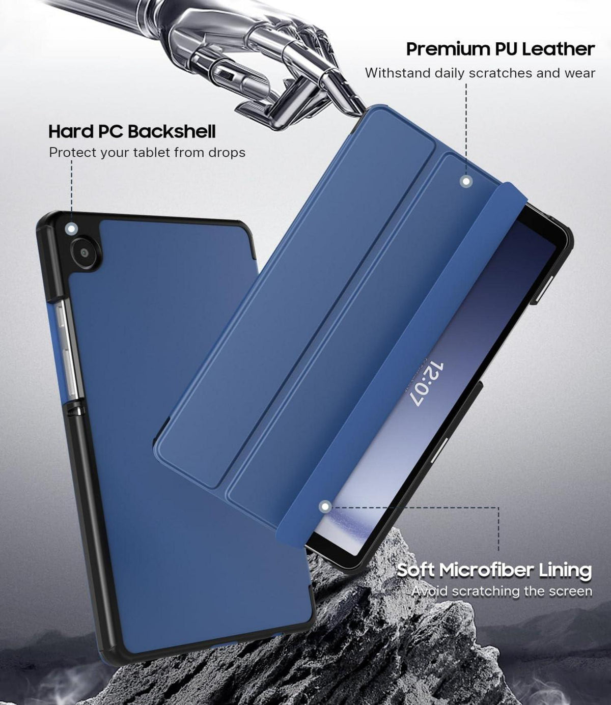 Samsung Galaxy Tab A9 8,7 Hülle 2023, Marineblau, Ständer & Harte Rückseite