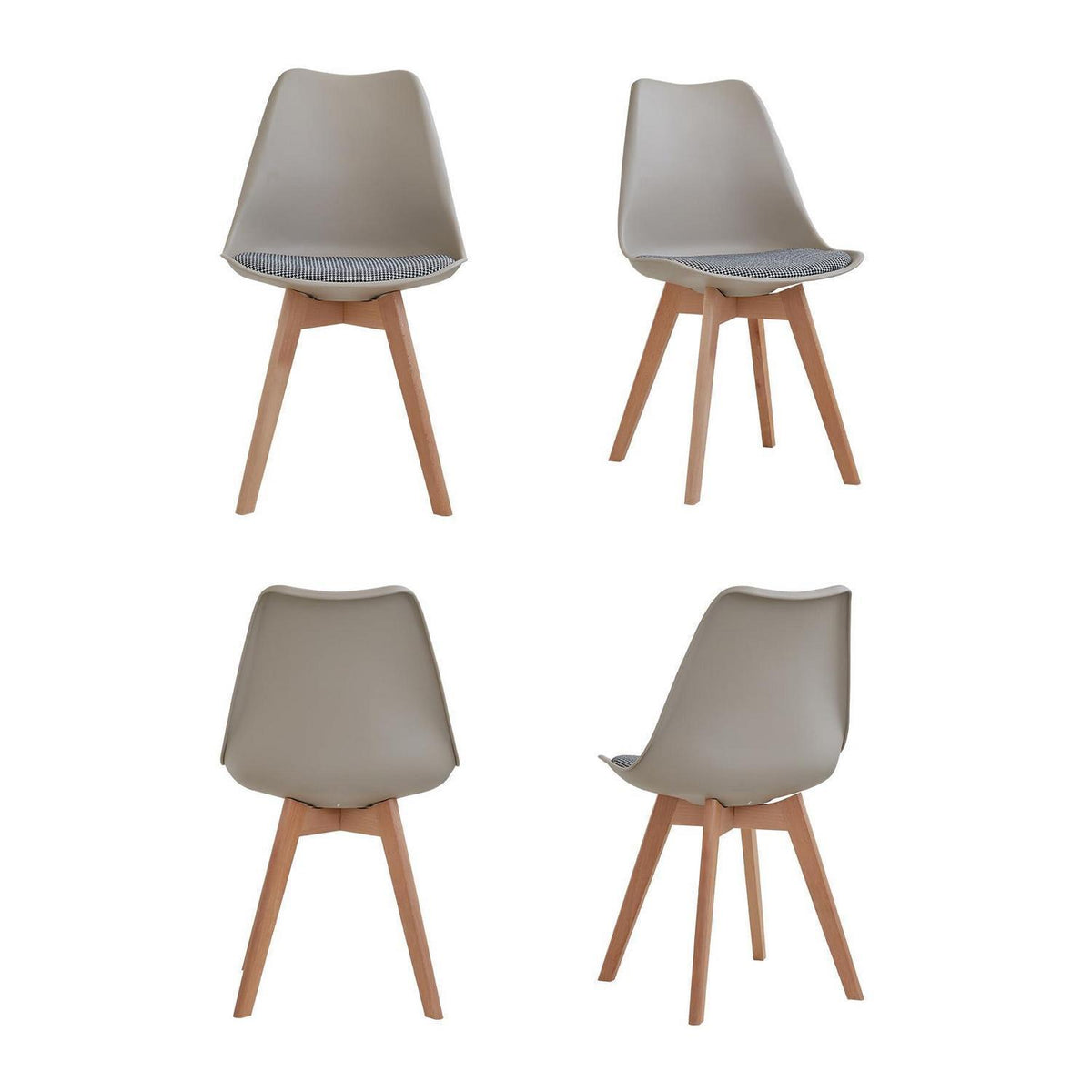 Skandinavische Esszimmerstühle 4er-Set, Massivholz, Gestreift Beige
