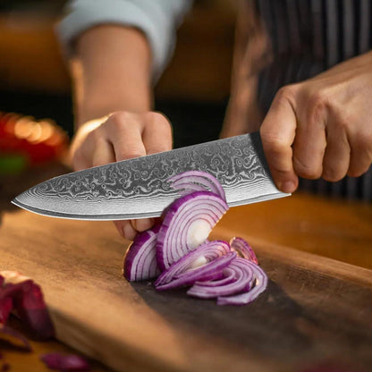 Damast Messer Set 3-teilig – Kochmesser, Santoku & Allzweckmesser