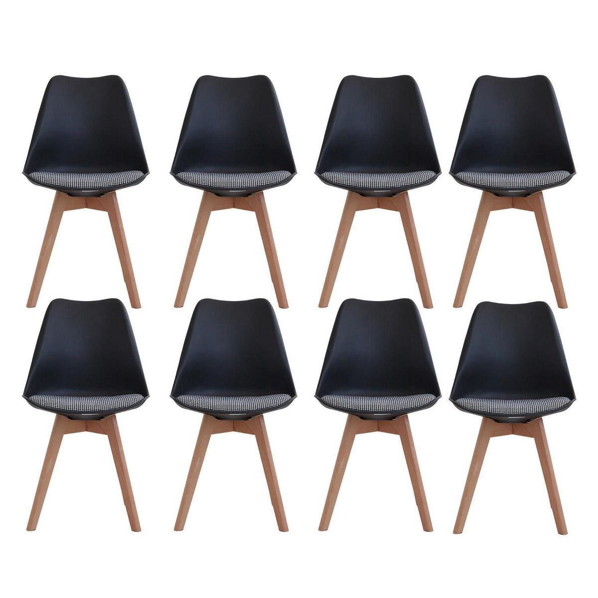 Skandinavische Esszimmerstühle 8er-Set, Massivholz, Gestreift Schwarz