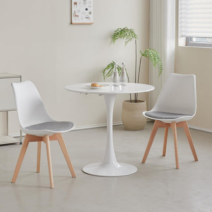 Skandinavische Esszimmerstühle 6er-Set Weiß | Massivholz & Gestreiftes Sitzkissen