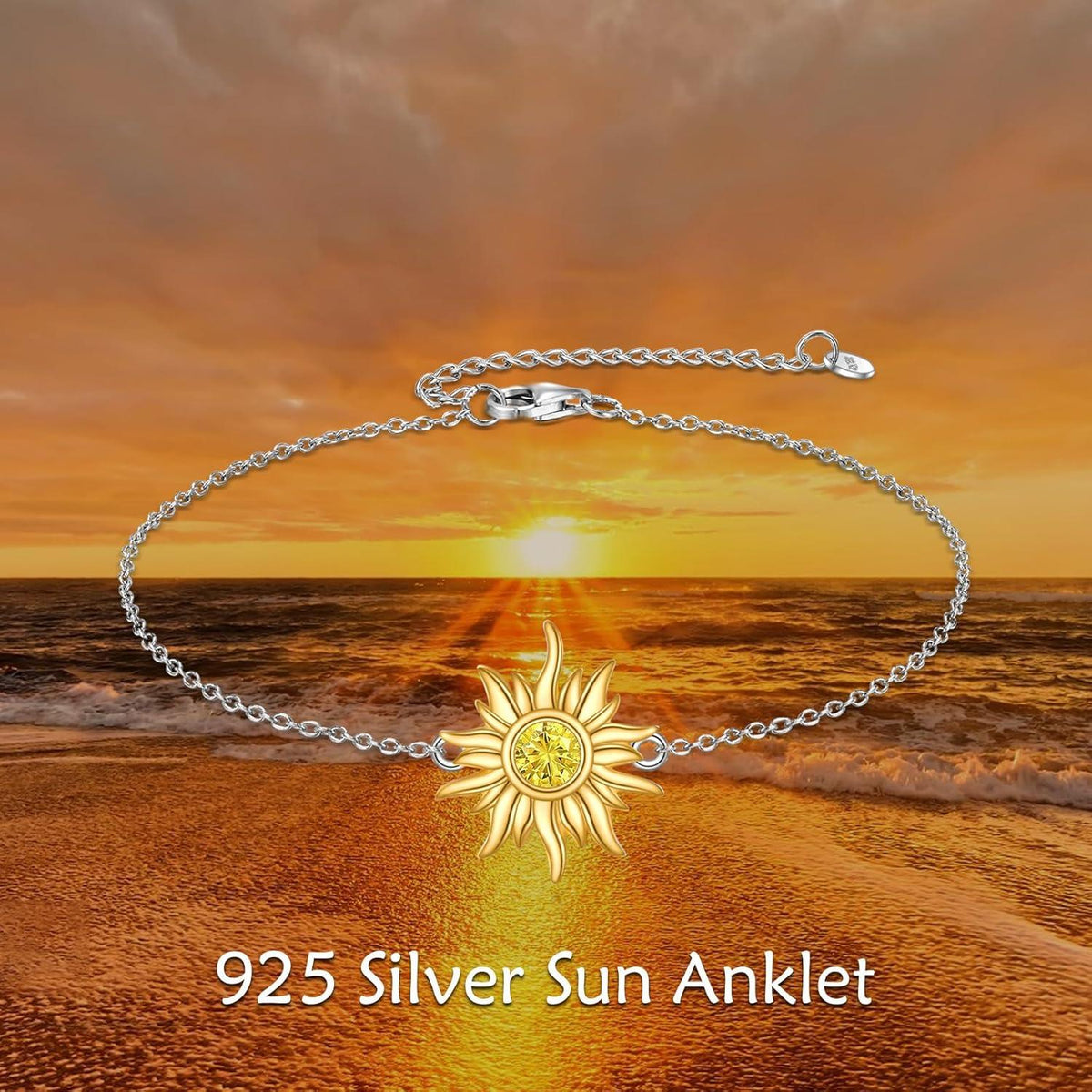 VONALA Sonne Fußkettchen 925 Silber Anhänger Citrin November Geburtsstein