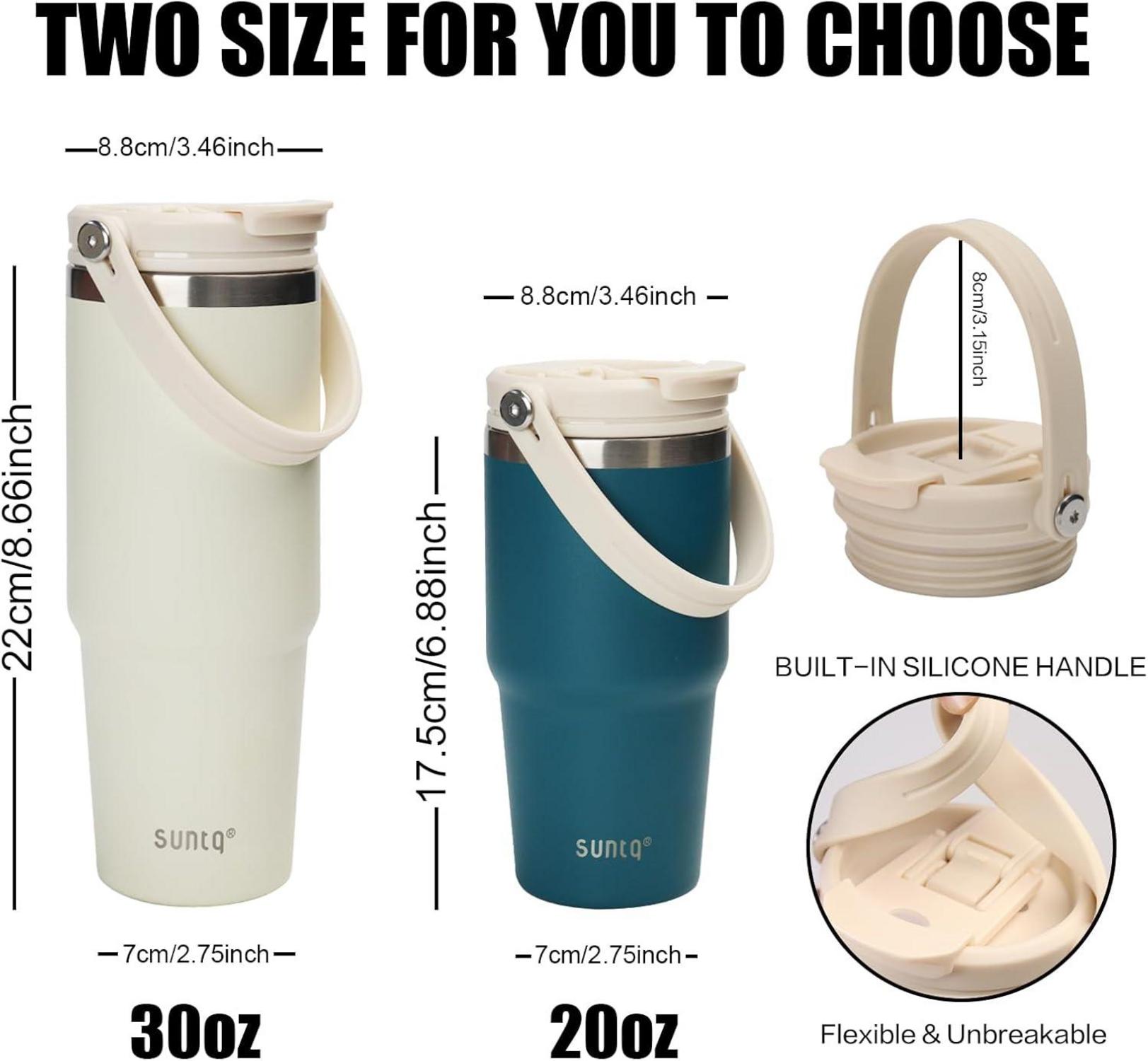 SUNTQ 30oz Edelstahl Tumbler mit Griff und Flip Stroh, auslaufsicherem Deckel