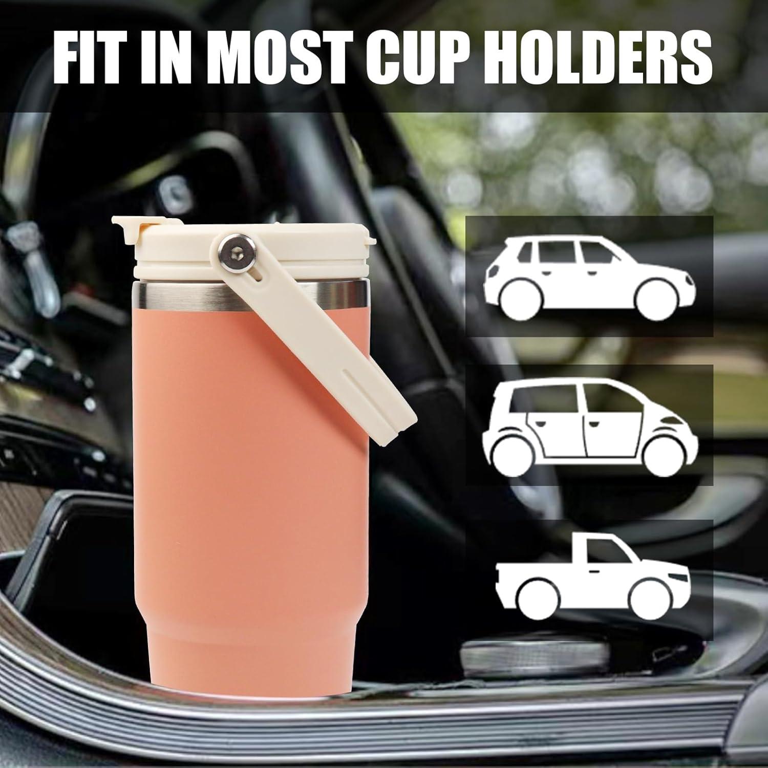 30oz Tumbler mit Griff und Flip Stroh Pfirsichrosa Doppelwandig
