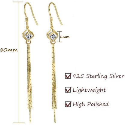 Lange Silber Ohrhänger mit Quaste & Zirkonia