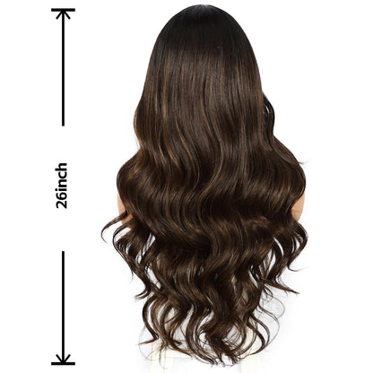 Dunkelbraune Körperwellen Perücke mit Spitze vorne 26 Zoll