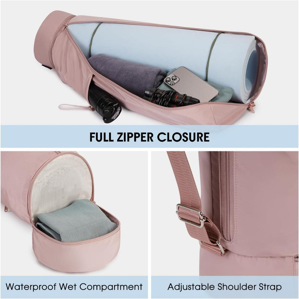 Yogatasche Damen mit Nassfach und Flaschentasche in Rosa