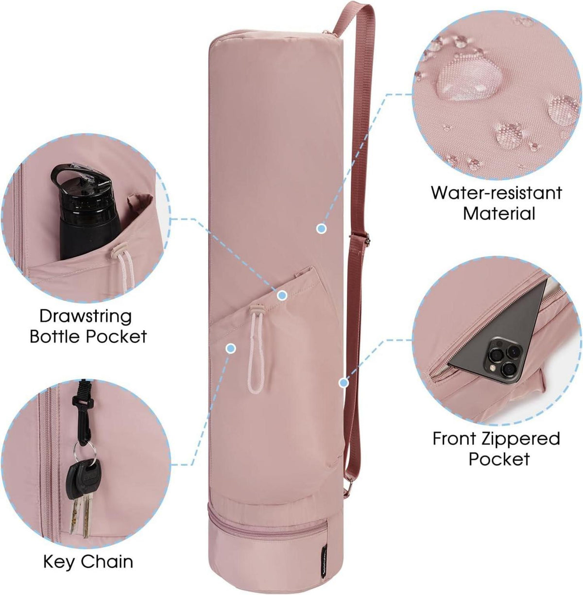 Yogatasche Damen Rosa mit Nassfach und Flaschentasche