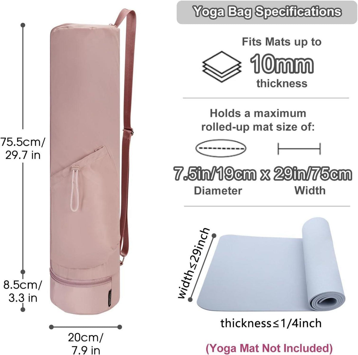 Yogatasche Damen mit Nassfach und Flaschentasche Rosa