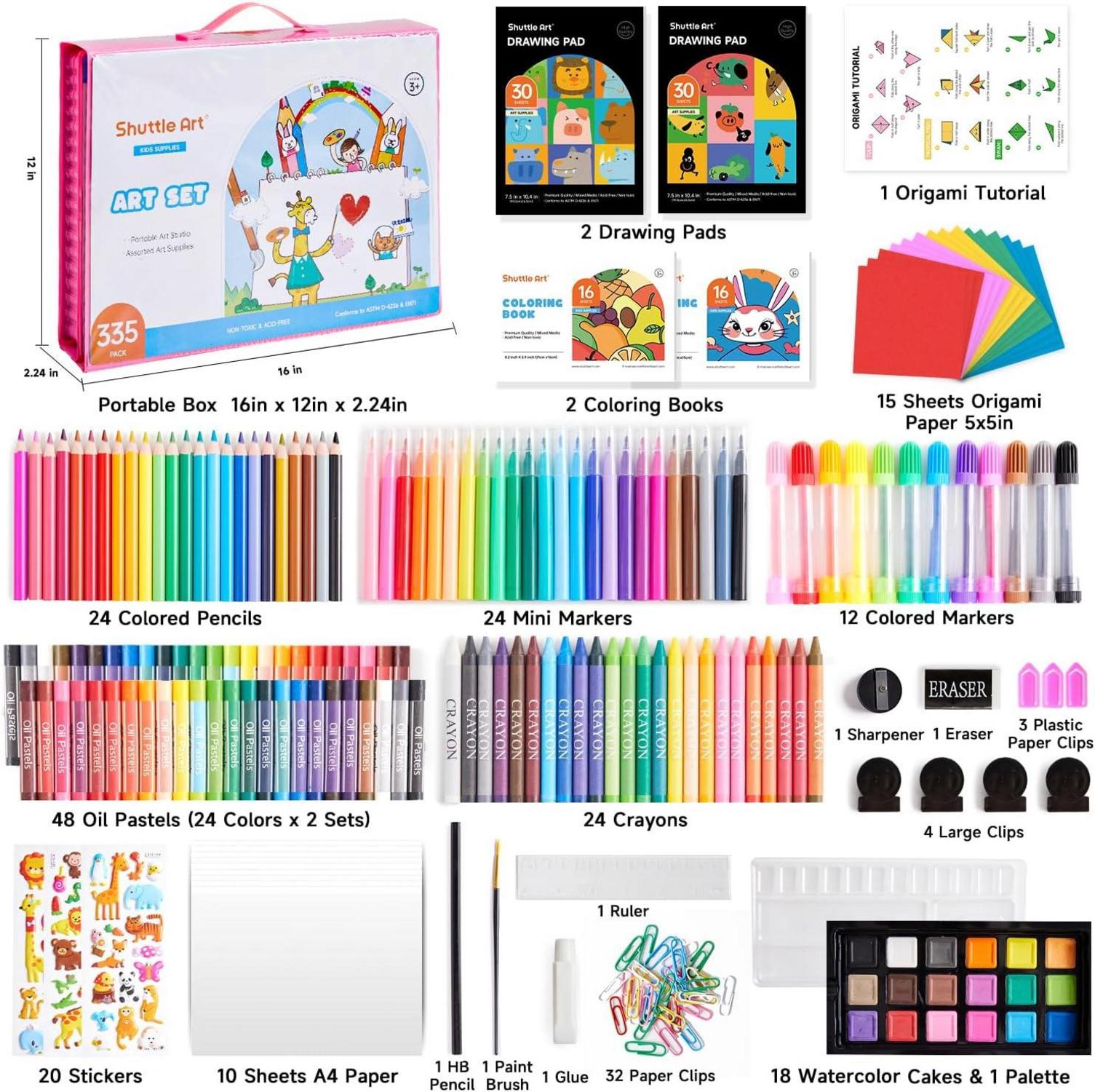 Shuttle Art 335-teiliger Malkoffer Kinder rosa Malset mit