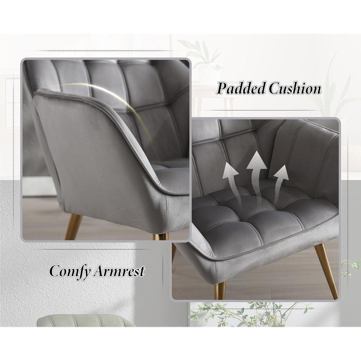 Gepolsterter Samt Sessel 2er Set Modern Grau